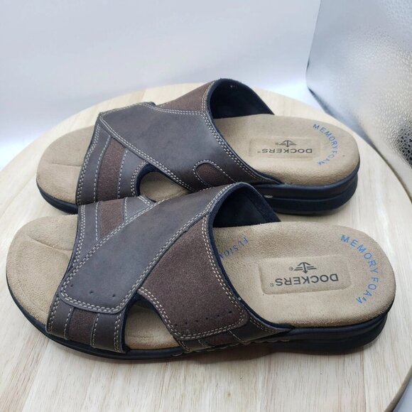 Dockers Men's Memory Foam Fusion Footbed Brown Sandals Slides Size 7 M - Picture 2 of 9